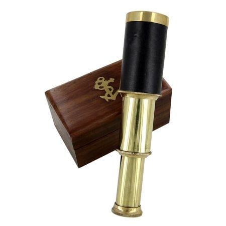 Brass Telescope Black Grip Wooden Box Handcrafted